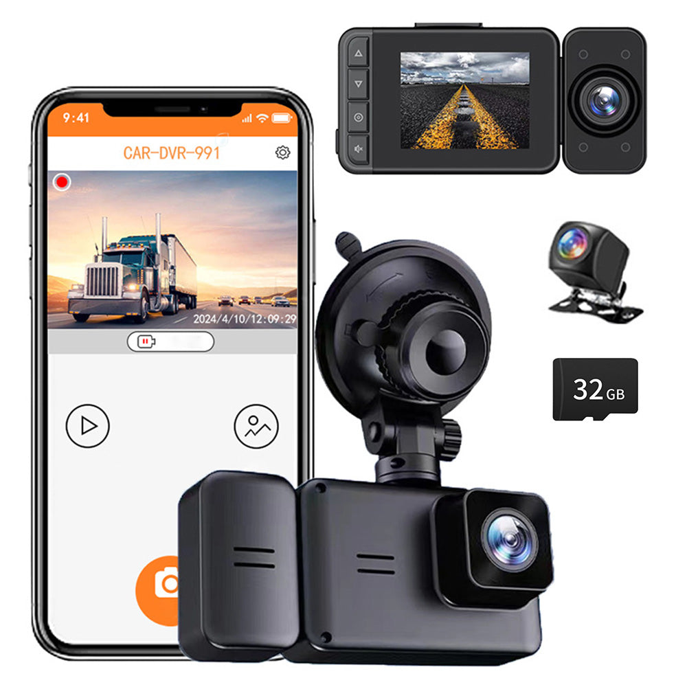 3 Channel Dash Cam Front And Rear With 32G Memory Card Built In WiFi