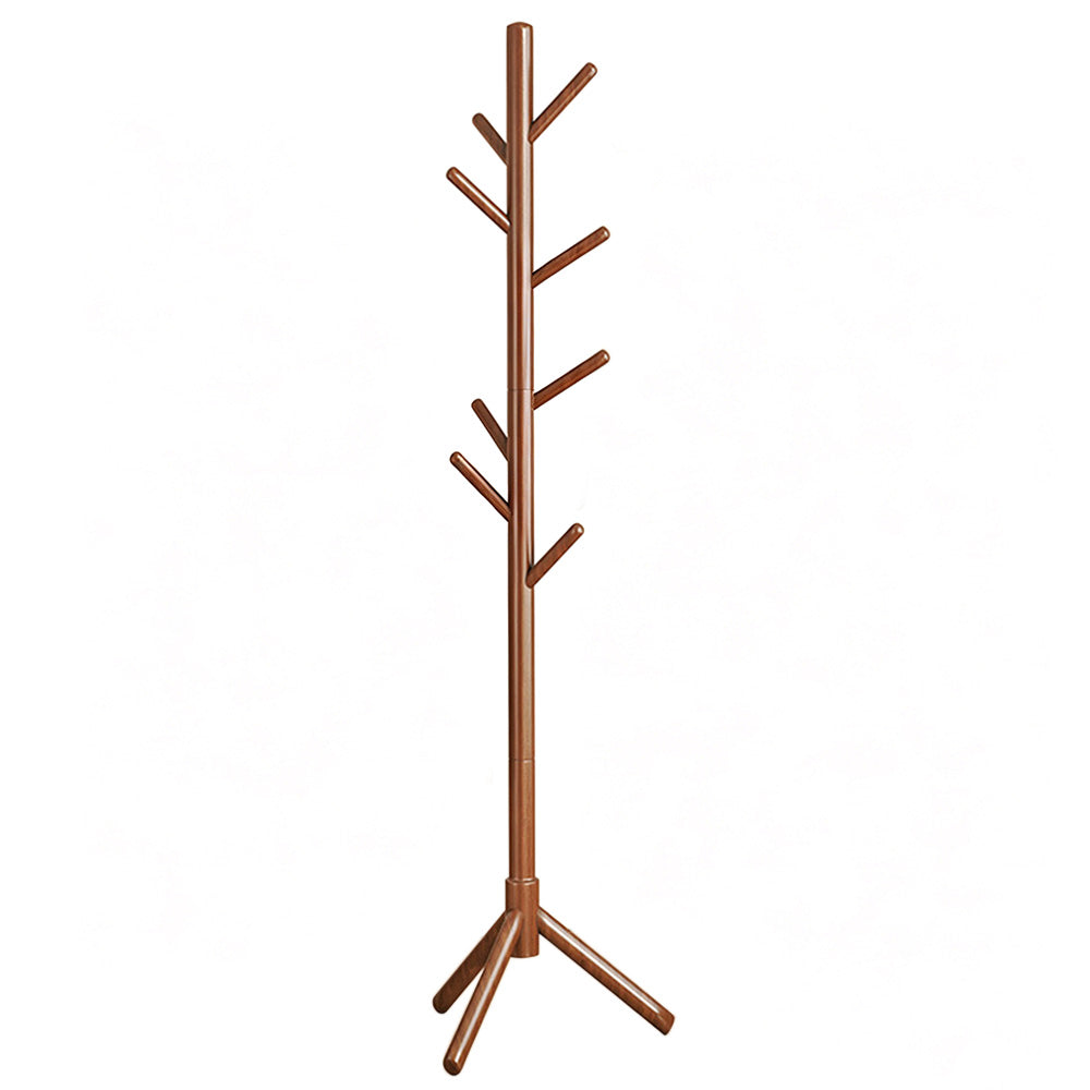 Solid Wood Freestanding Coat Rack with 8 Hooks Tripod Base for Bedroom Entryway