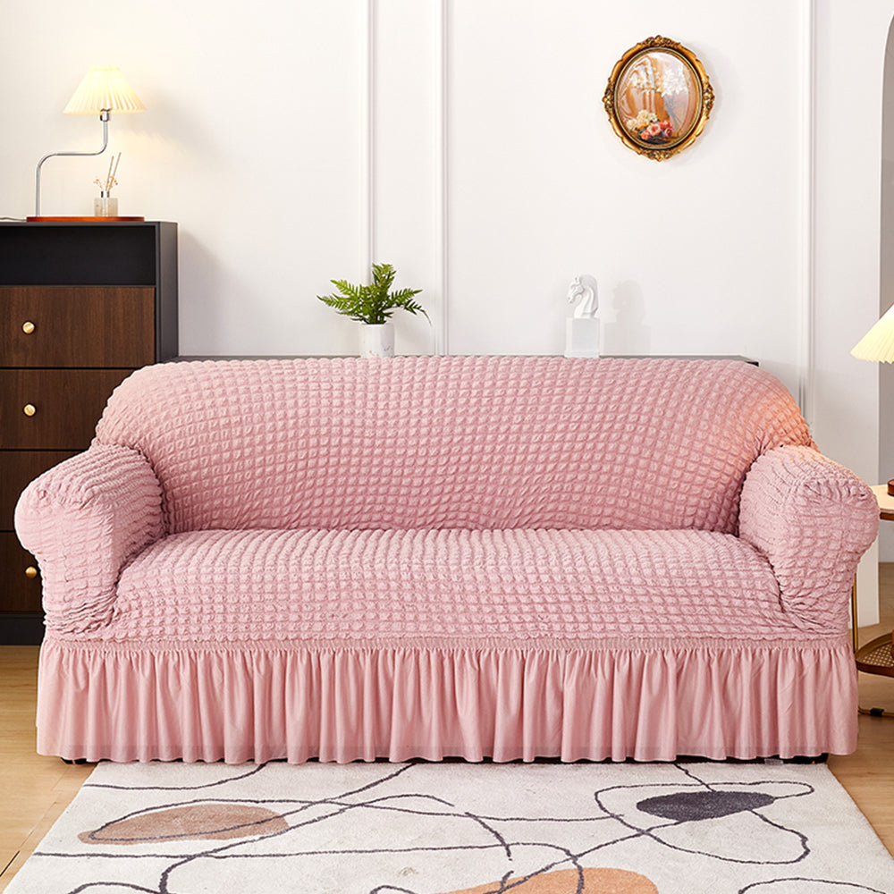 Seersucker Couch Cover with Ruffle Hemline Stretch Sofa Cover