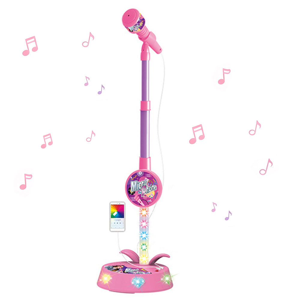 Adjustable Karaoke Microphone Toy with Stand and Flashing Lights for Youngsters