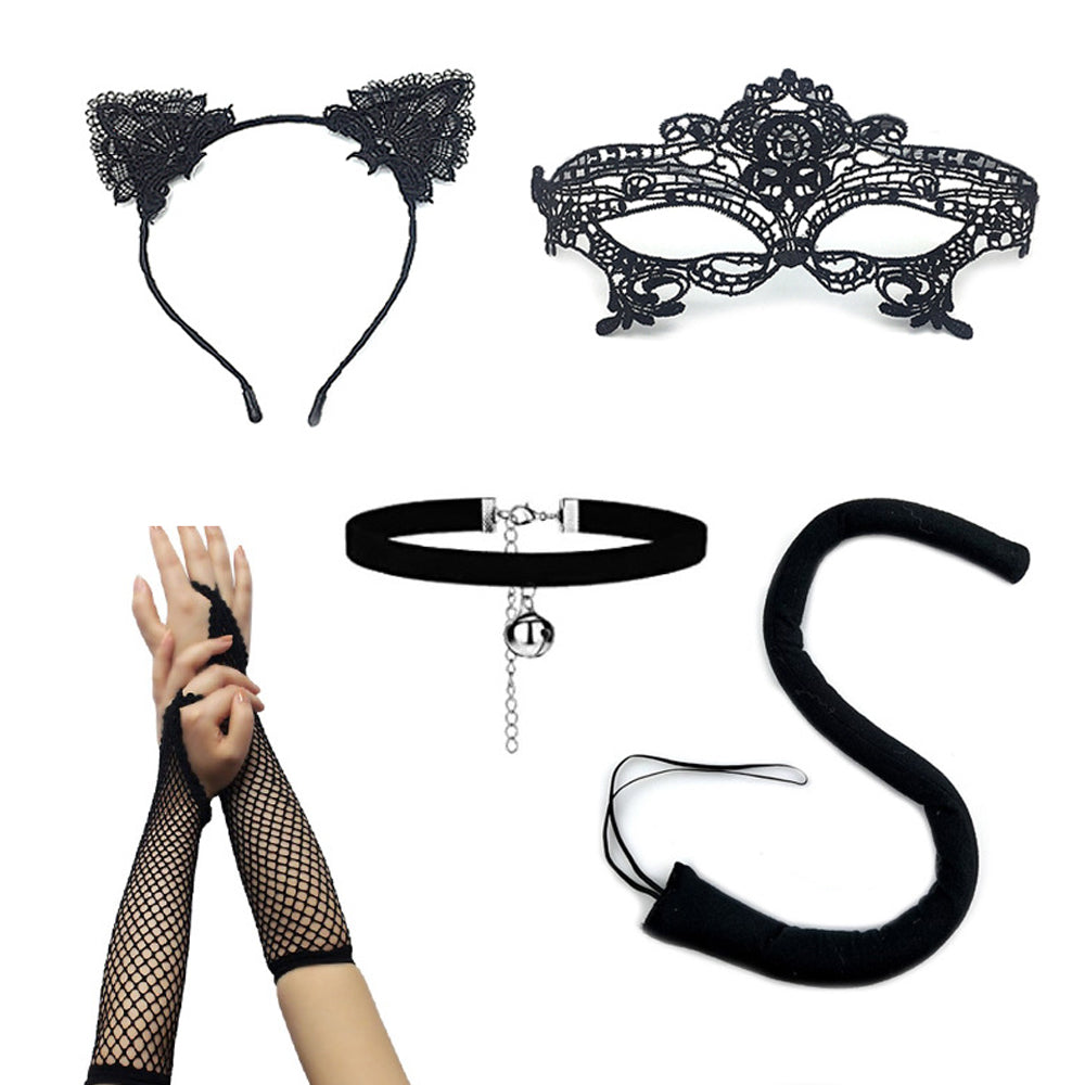 Black Cat Costume Set for Women-Queen Crown Pattern