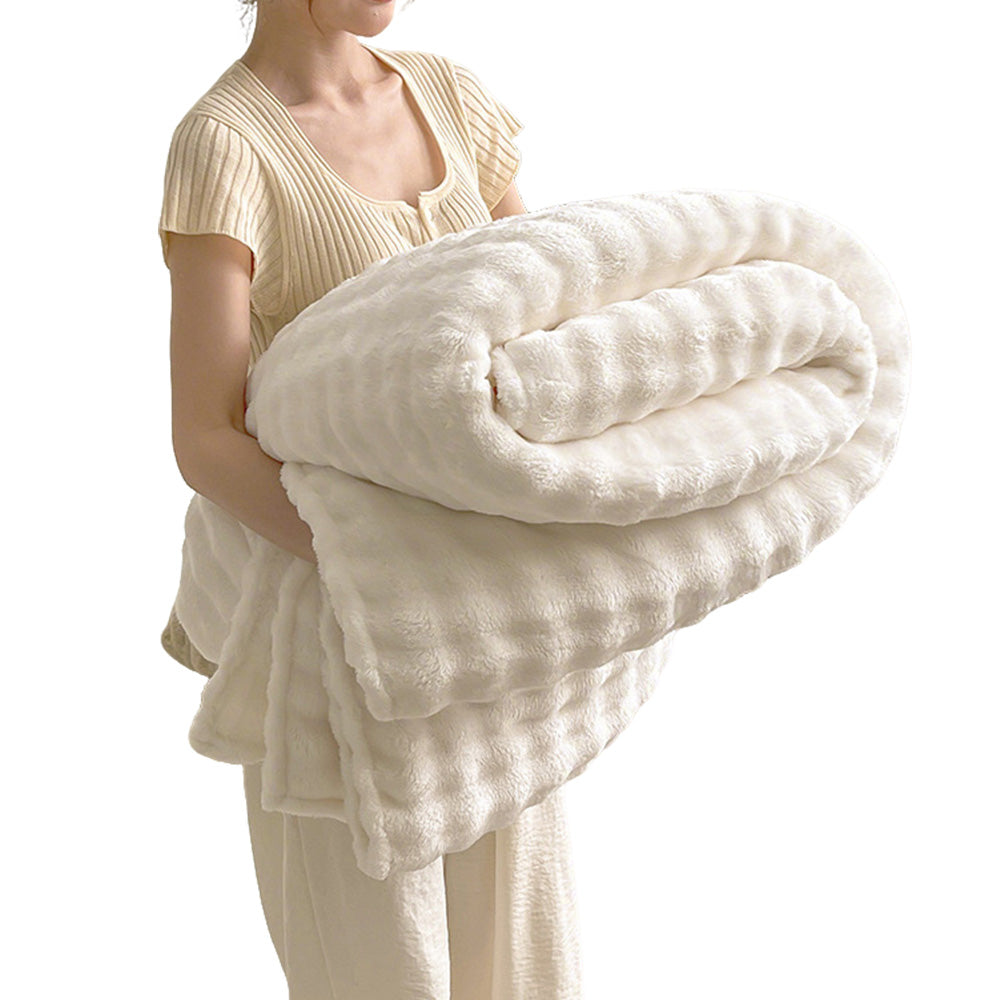 Bubble Fleece Blanket Soft Textured Throw for Sofa Bed Home Decor-White