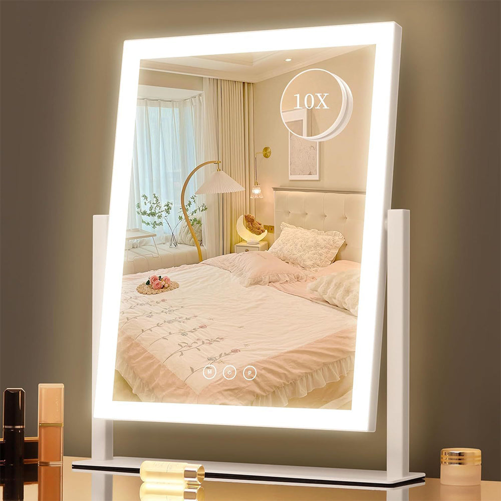 10X Magnifying LED Makeup Mirror 3-Color Dimmable 360-Degree Rotation Tabletop Vanity