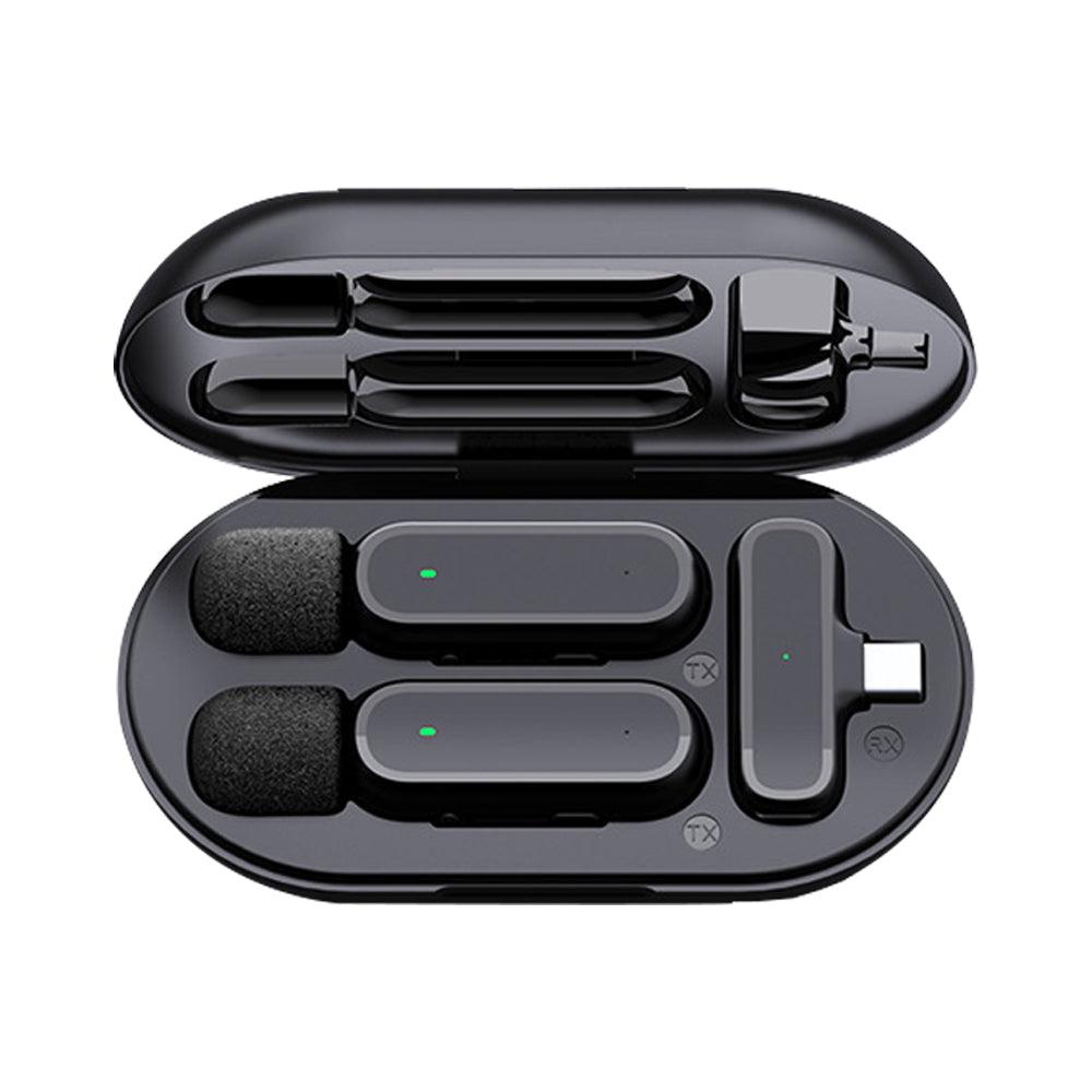 2Pcs Wireless Lavalier Microphone with Charging Case for Android iPhone iPad