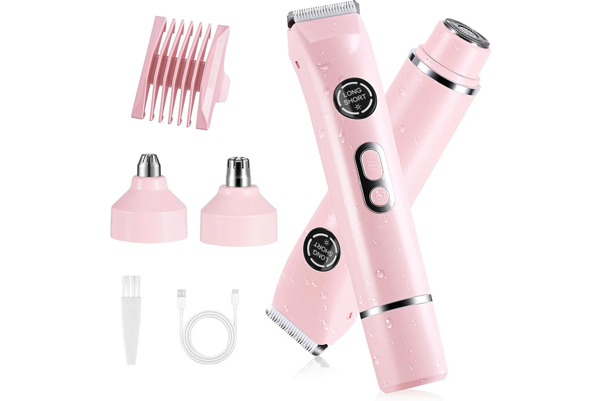 4-in-1 Women's Dual Heads Electric Shaver Cordless Body Hair Trimmer with 4 Heads Hair Removal Kit