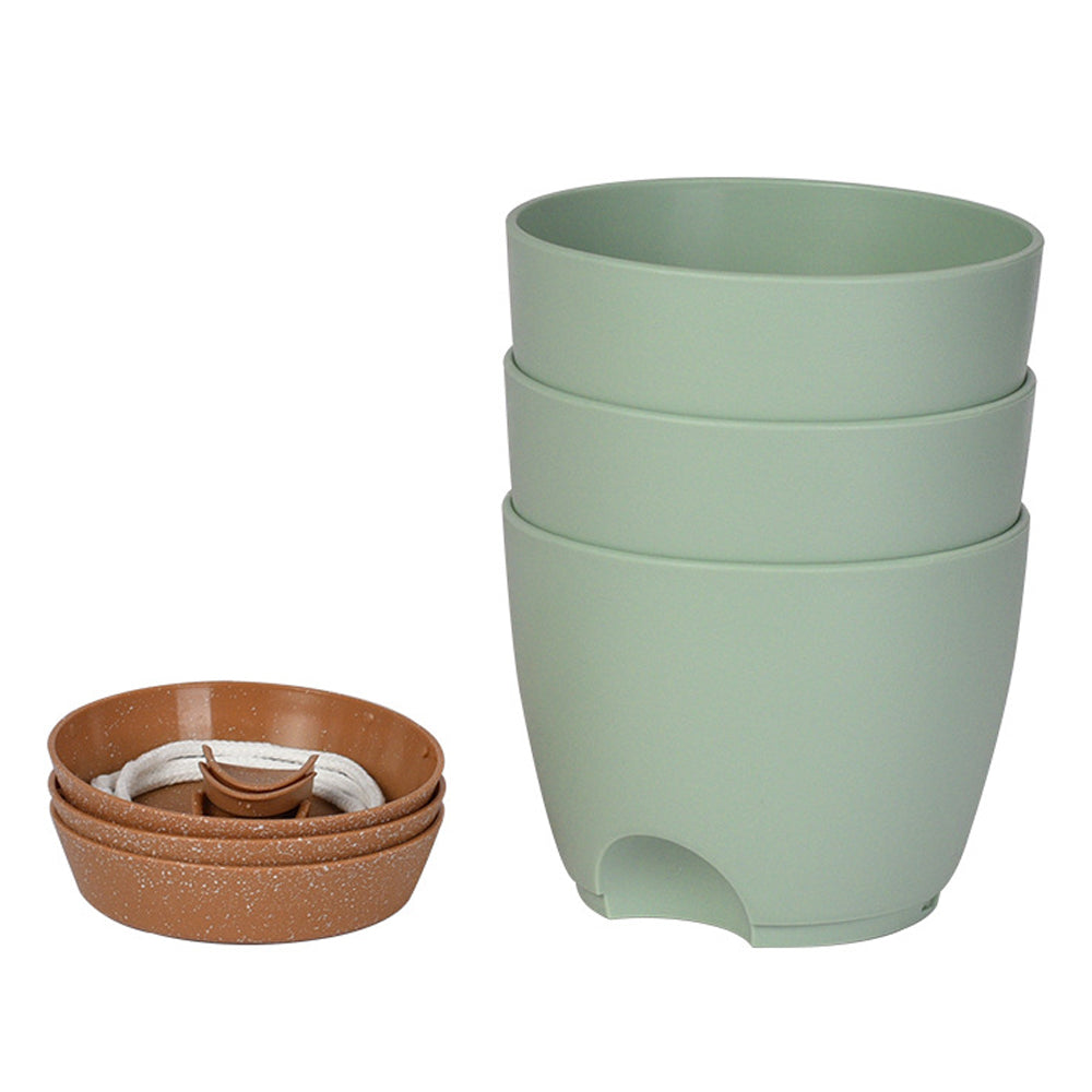 3Pcs Round Self Watering Planters Pot with Drainage Hole and Tray