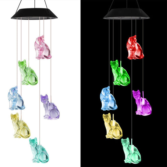 Solar Wind Chimes Color Changing Cat Wind Chimes Decoration Lights