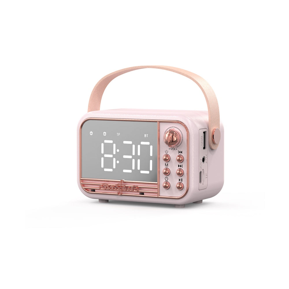 Vintage Portable Wireless Bluetooth Speakers with Alarm Clock for Kitchen Bedroom Home