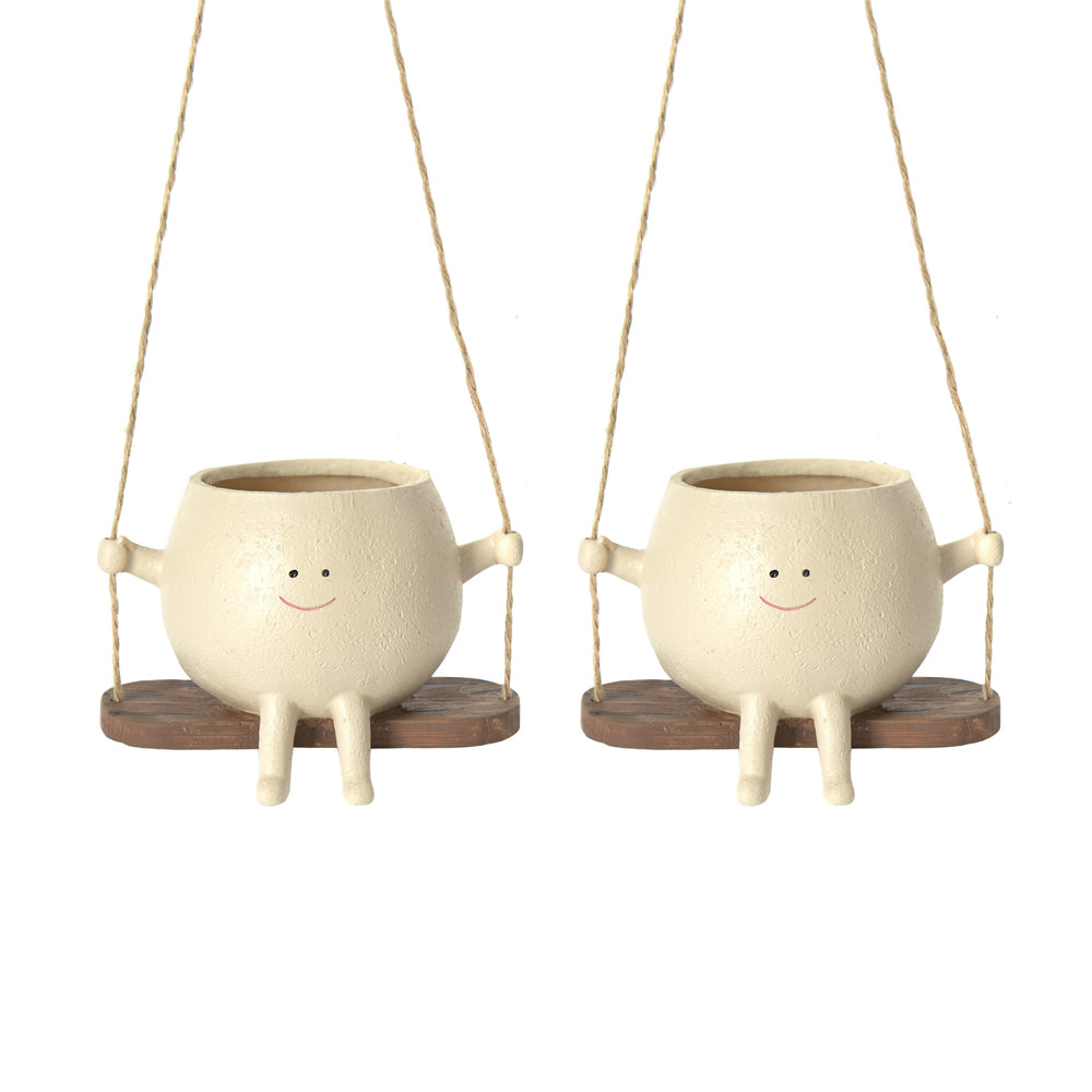 2Pcs Swing Face Planter Pot Hanging Resin Head Succulent Creative Flower Pot