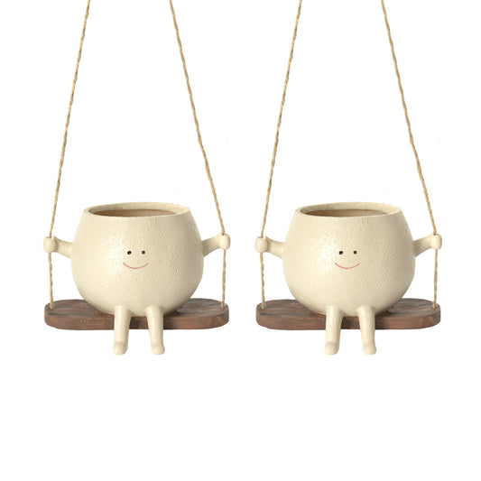 2Pcs Swing Face Planter Pot Hanging Resin Head Succulent Creative Flower Pot