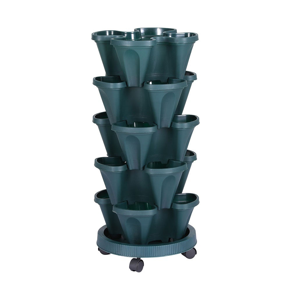 5 Tier Vertical Garden Strawberry Stackable Planter with Drainage and Casters