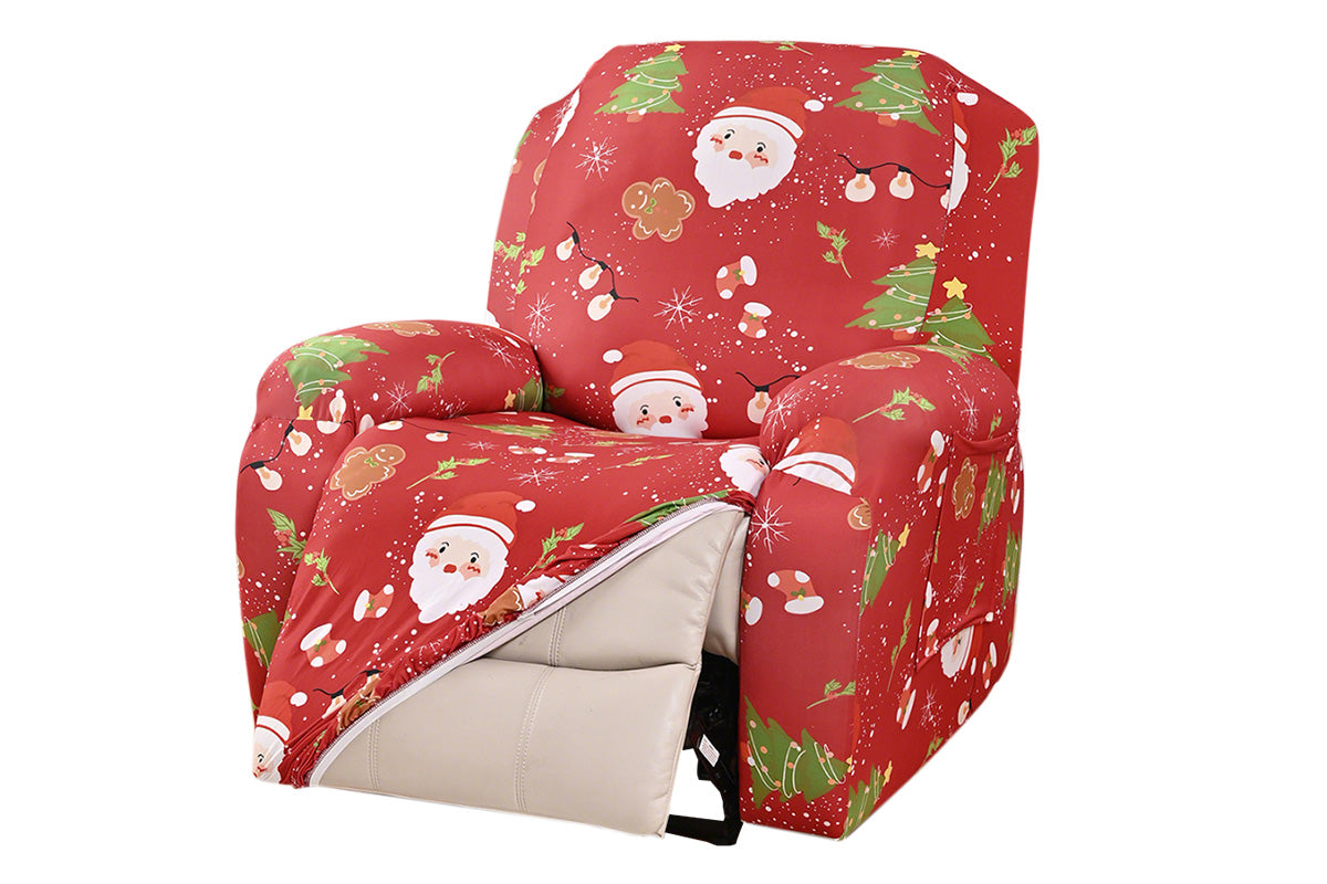 Christmas Recliner Chair Cover Sofa Slipcover with Side Pocket