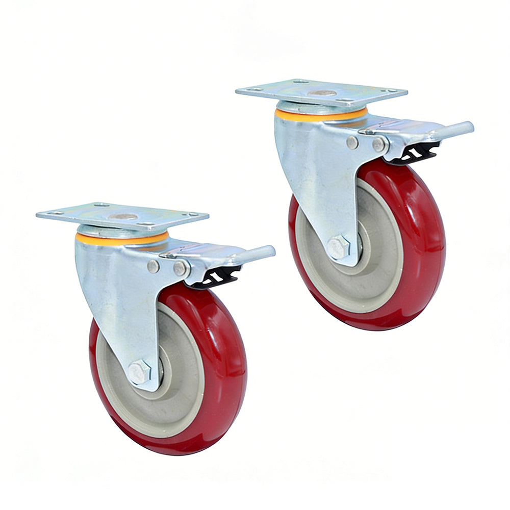 2XPolyurethane Caster Wheels with Brake Swivel Casters 3/4/5 Inch for Hand Trucks