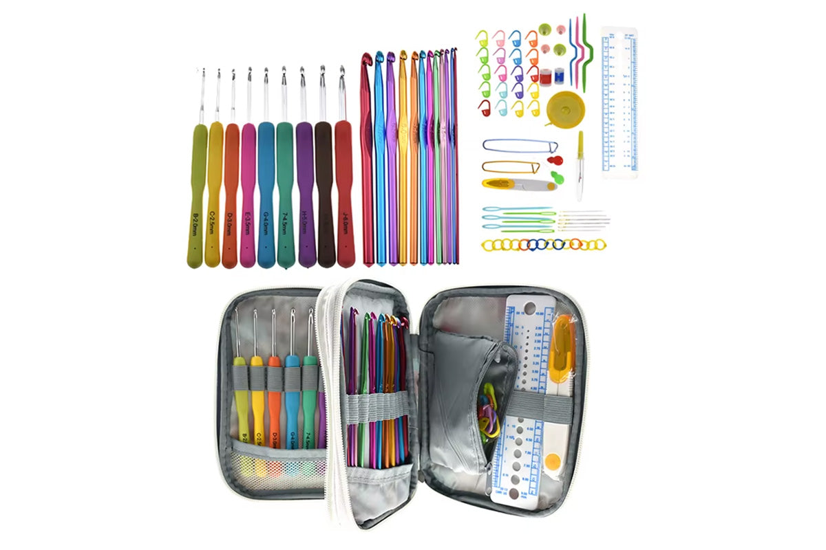 72-Piece Crochet Hooks Set with Knitting Needles and Sewing Tools for DIY with Storage Bag