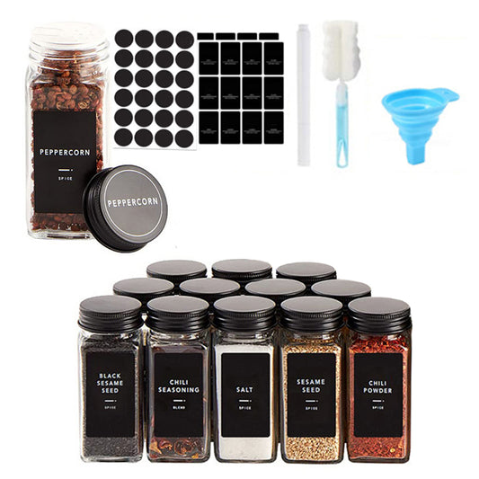 Clear Square Spice Storage Glass Jar Kit with Lid