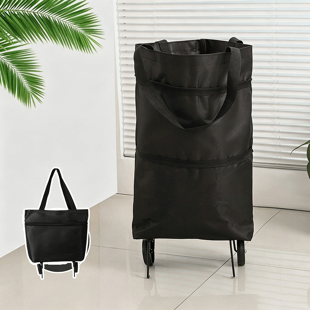 2 in 1 Foldable Shopping Cart Bag with Wheels Portable Trolley Bag