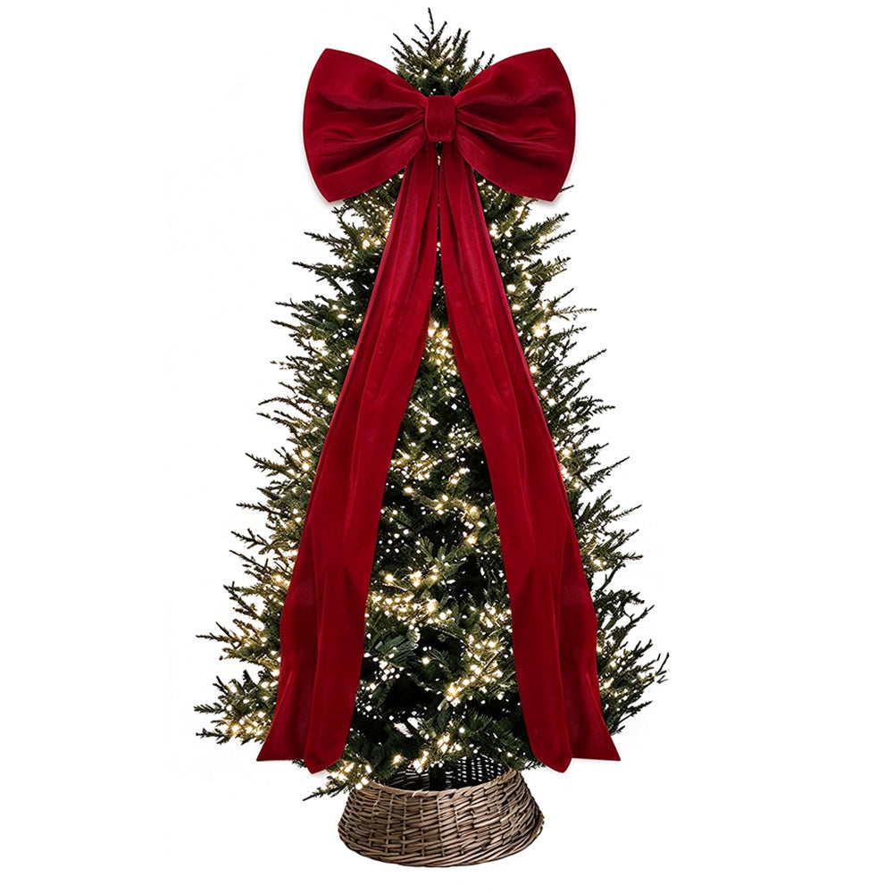 40x230cm Oversized Velvet Christmas Tree Bow with Long Streamers