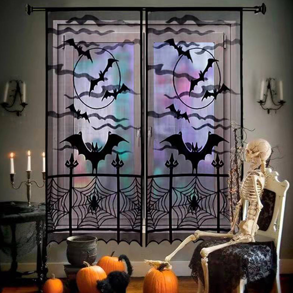 Large Halloween Door Curtain for Doors Windows Walls Bat Spider Web Door Cover for Holiday Party Decoration