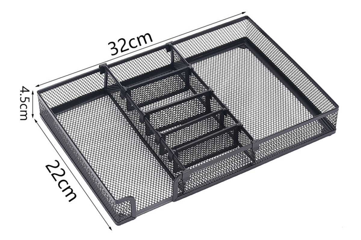 Desk Drawer Organizer Mesh Drawer Organizer Tray with 6 Adjustable Compartments