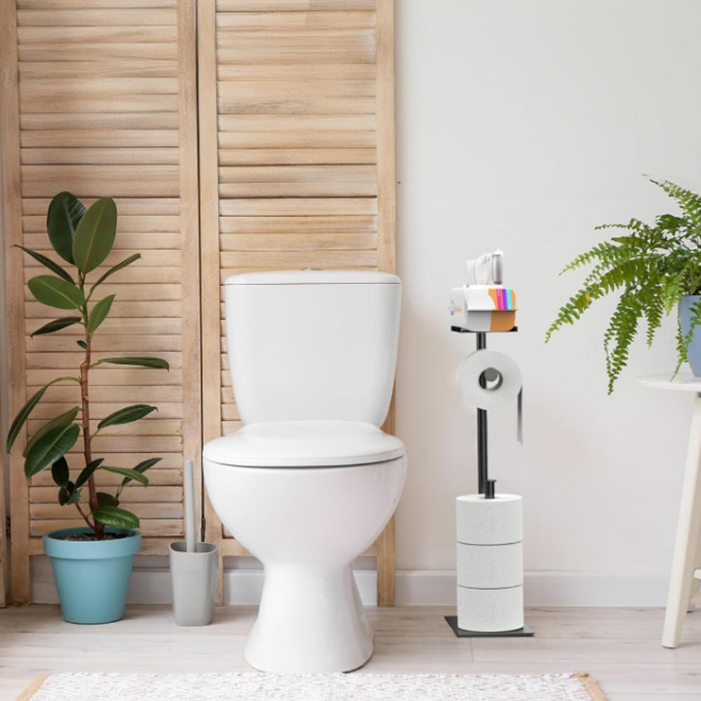 Free Standing Bathroom Toilet Paper Holder Stand with Phone Shelf