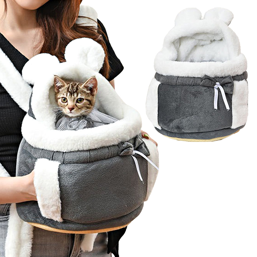 Plush Backpack Portable Pet Hanging Chest Bag with Hand Warmer Pocket