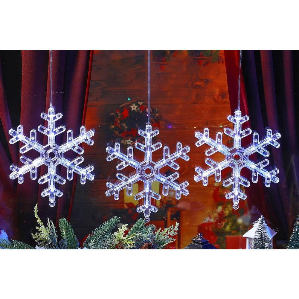 3Pcs LED Lights Snowflake Window Suction Cup Decoration
