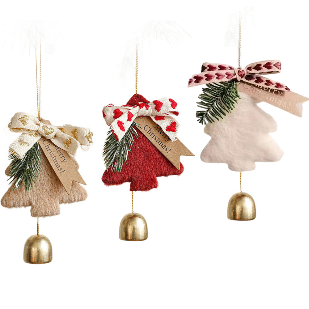 3pcs Jingle Bells Christmas Tree Decorations Plush Pendant Hanging Christmas Ornaments