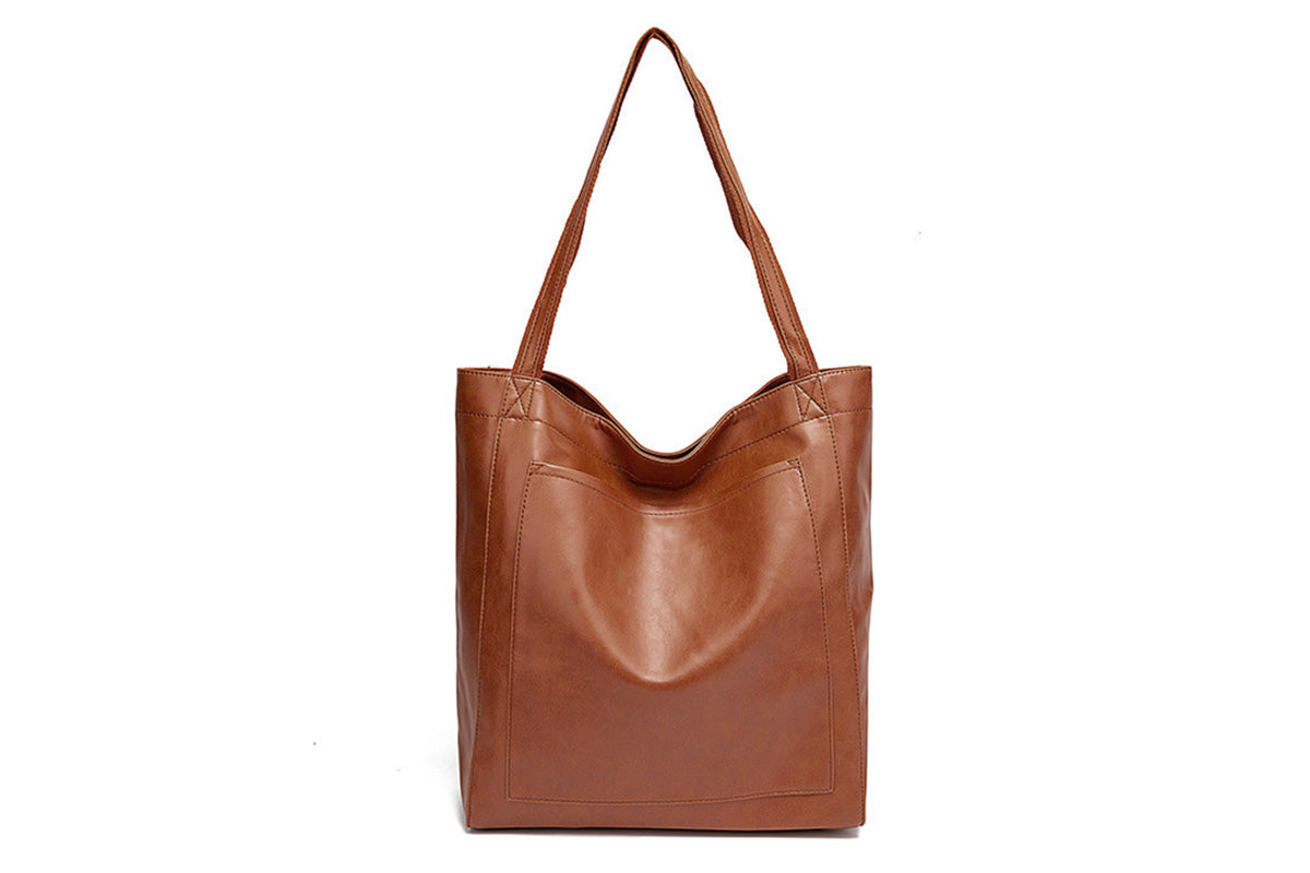 Vintage PU Leather Tote Bag Casual Shoulder Handbag