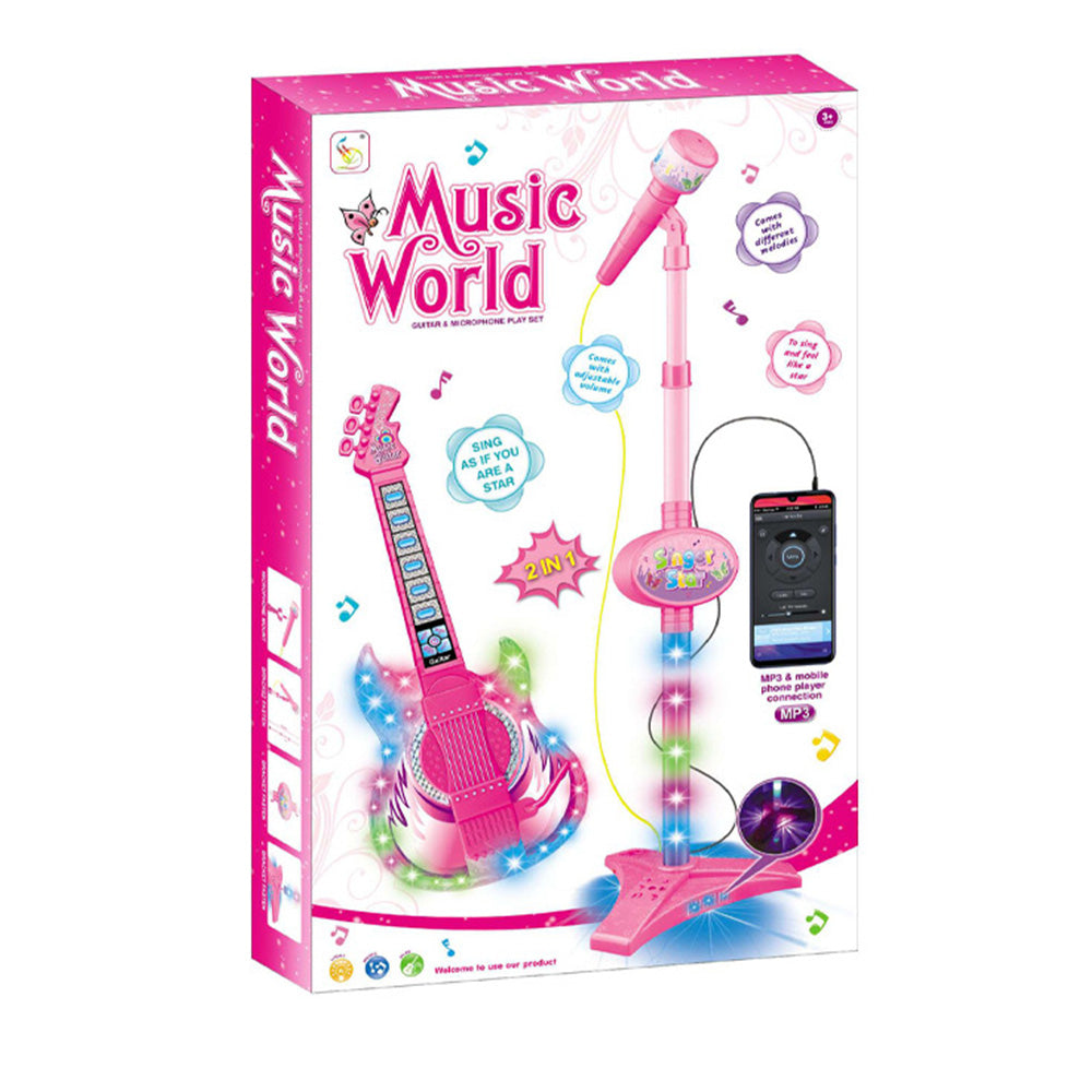 2 in 1 Guitar Microphone Toy with Color Lights for Ages 4 Plus