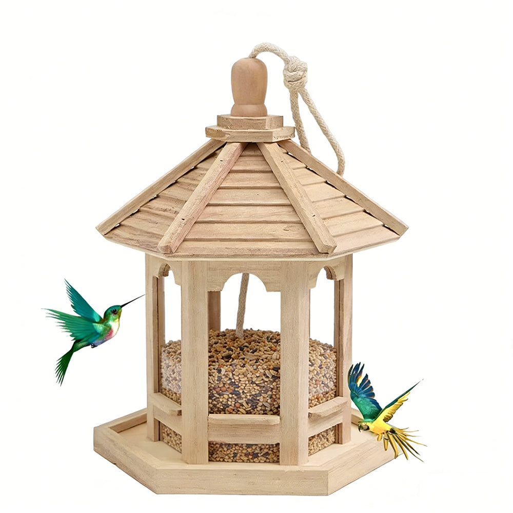 Hanging Bird Feeder House Wooden Parrot Feeding Station Bird Feeding Box
