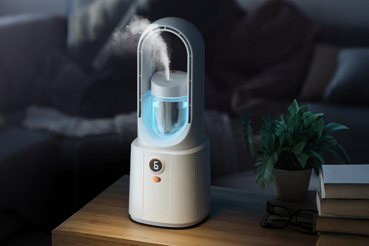 2 in 1 Leafless Desktop Humidifier Fan with Night Light for Office Bedroom