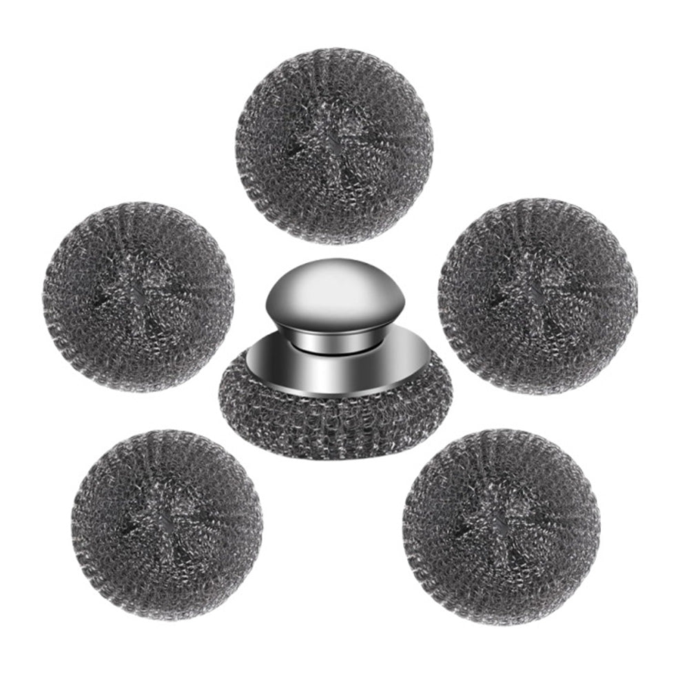 Steel Wool Cleaning Brush with Handle and 5 Replacement Heads for Kitchen