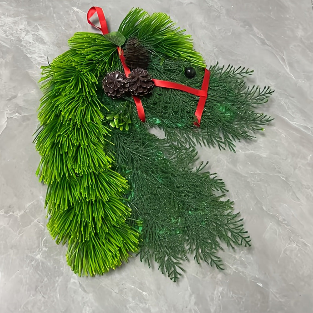 Artificial Horse Head Shaped Christmas Wreath for Door and Wall Decor