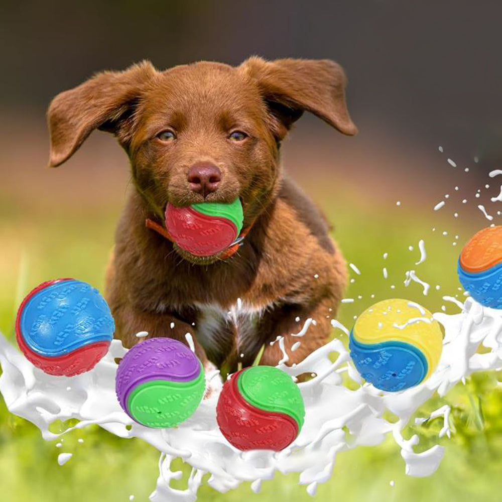 4Pcs 6.5CM Pet Interactive Playing Toy High Bouncy Vibrant Color Squeaky Rubber Balls