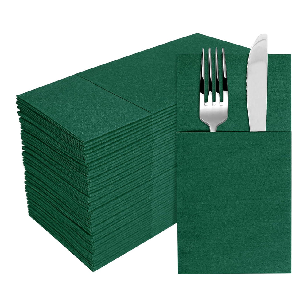 50 Pcs Disposable Linen-Feel Dinner Napkins with Bulit-in Flatware Pocket