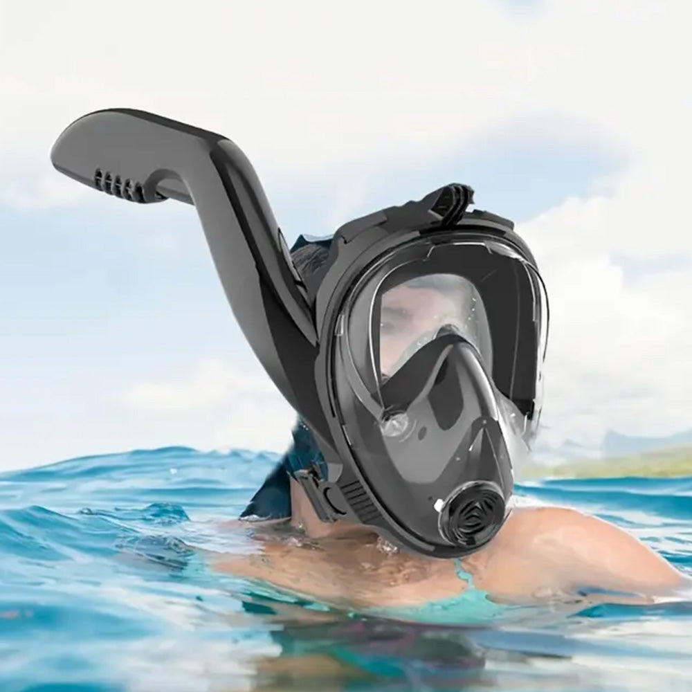 Full Face Snorkel Mask Side Snorkel Mask Panoramic View Snorkeling Gear-Black