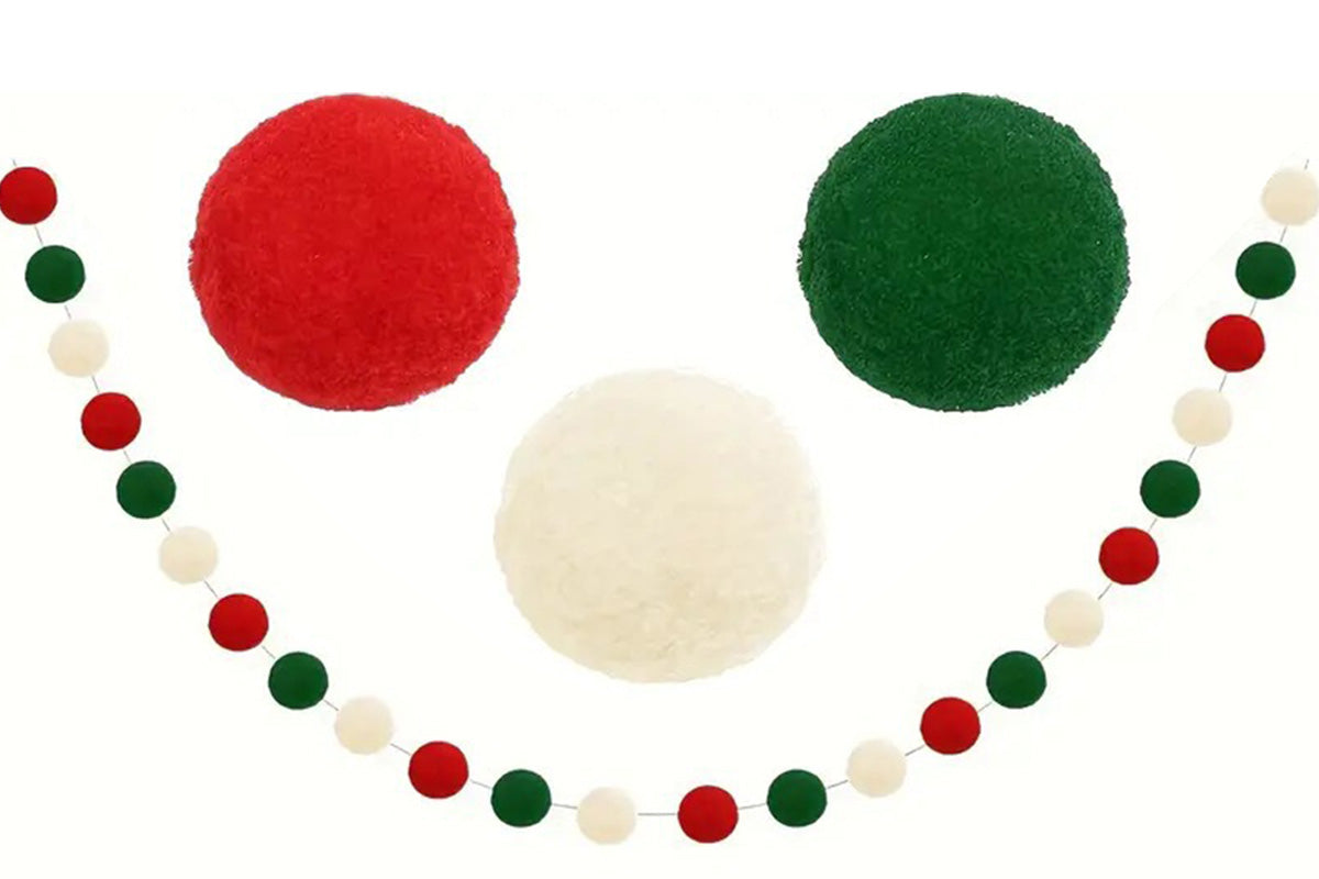 2PCS Christmas Pom Pom Garland Hanging Ball For Christmas Tree Party Decor
