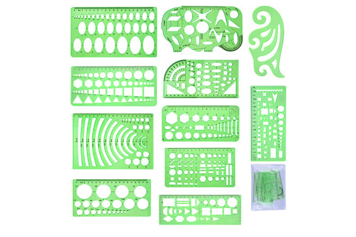 11PCS Plastic Geometric Drawing Templates Set DIY Drafting Stencils Measuring Tools