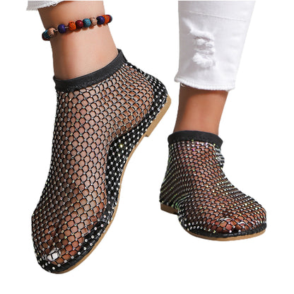 Women's Rhinestone Decor Hollow Out Flat Heels Sandals
