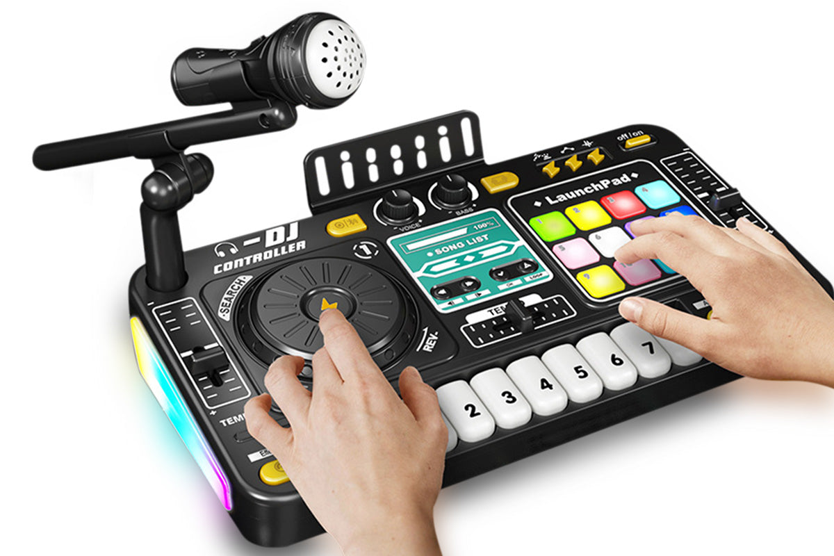 DJ Mixer Controller Musical Toy with Mic and LED Lights Piano Keys