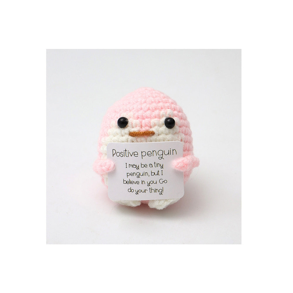 2Pcs Cute Knitted Penguin Doll with Positive Cards for Lovers