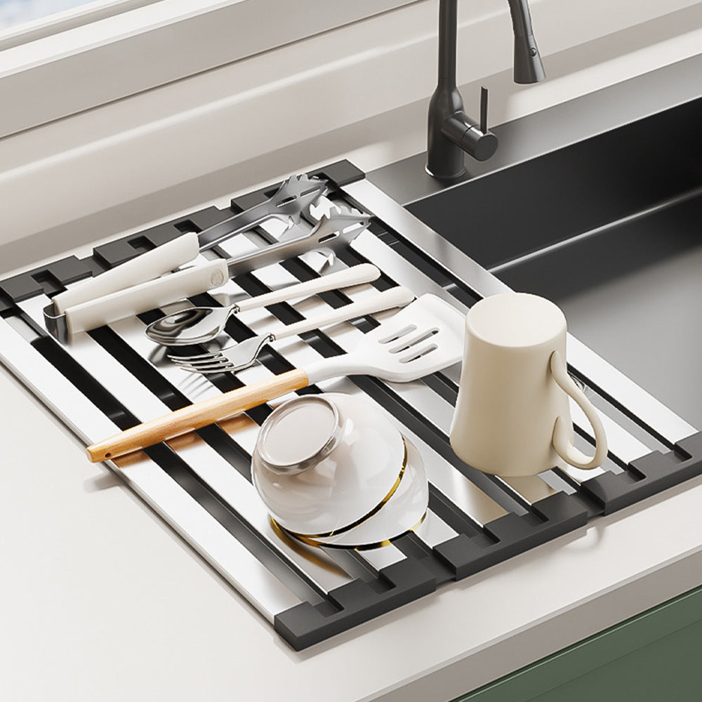 Dish Rack Drying Drainer Stainless Steel Over Sink Rack Foldable Dish Drainer for Kitchen