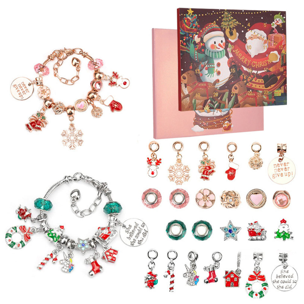 Christmas Advent Calendar Girls Bracelet Countdown Calendar 24 Days Pink DIY Charm Bracelet Gift For Girl