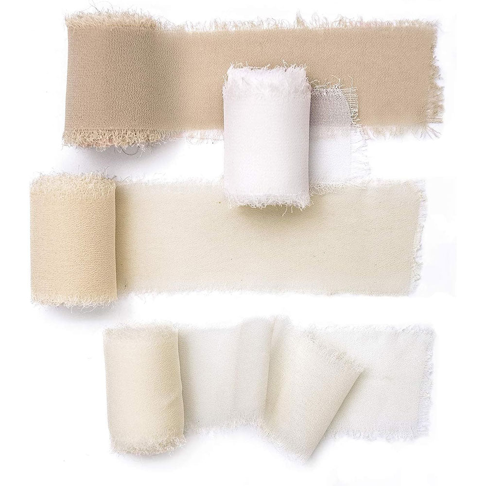 3 Rolls Yard Chiffon Ribbon Set Mixed Color Handmade Fringe Fabric Ribbon