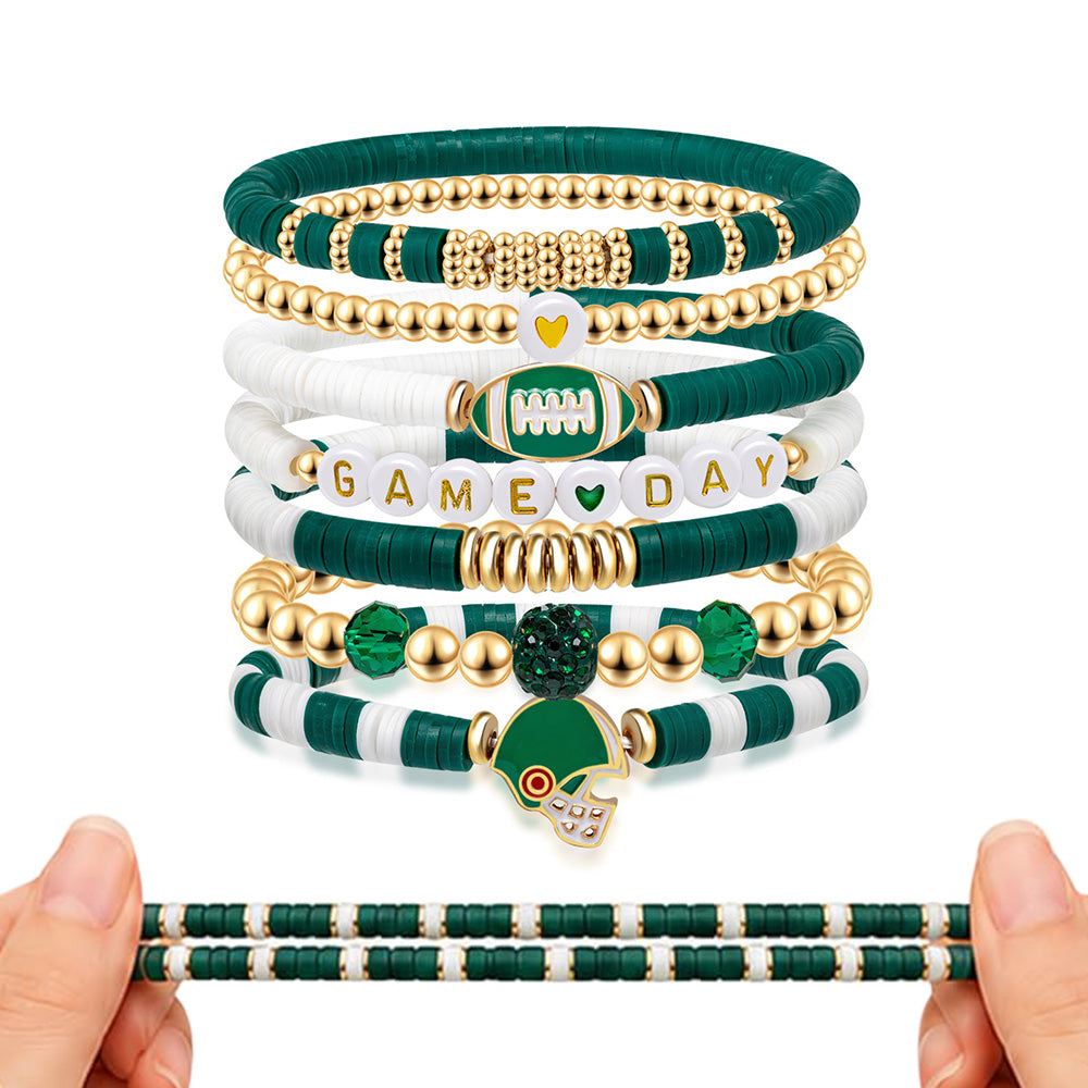 7 Piece Elastic Clay Bead Football Bracelet Stack Set