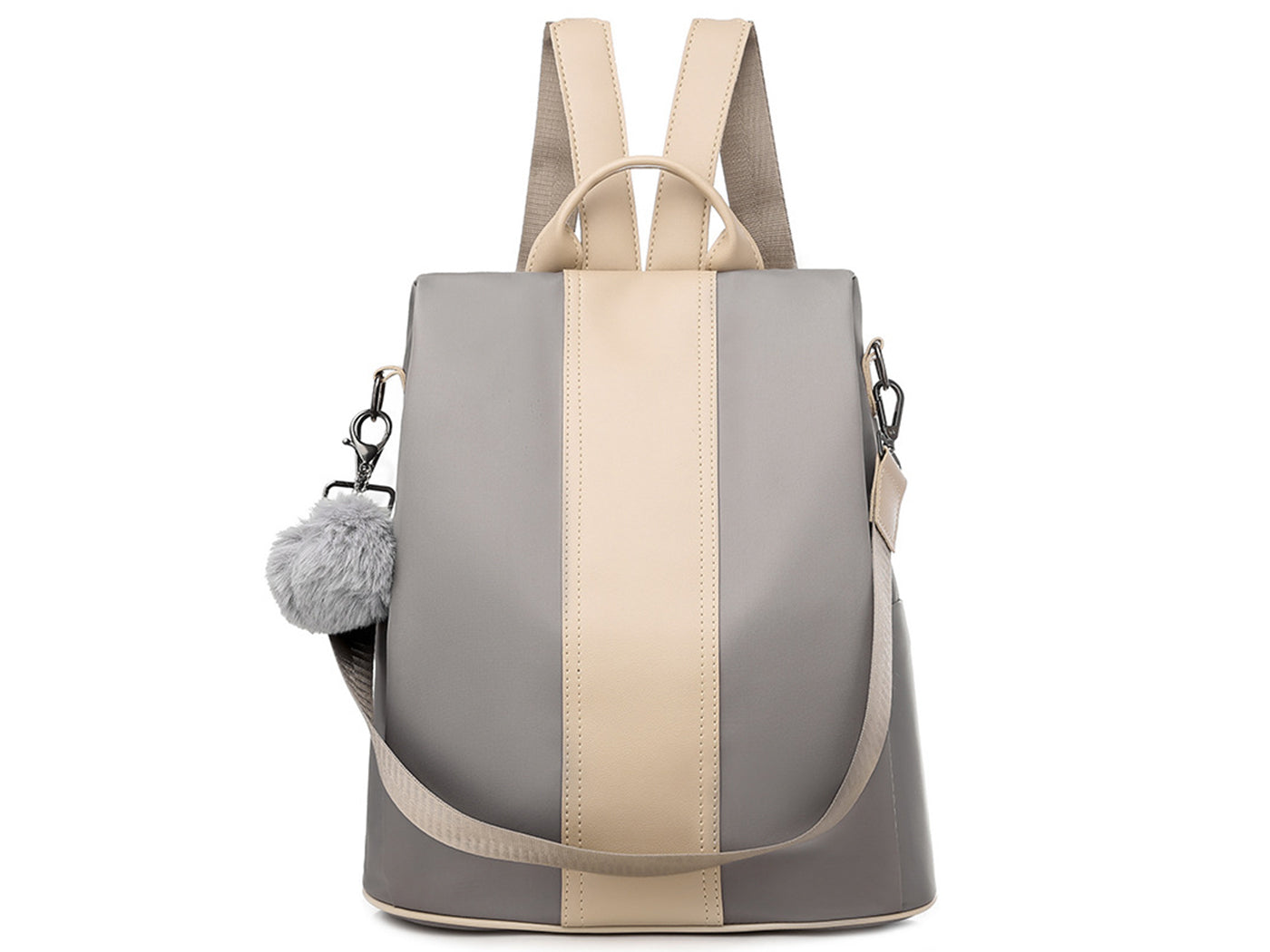 2-in-1 Backpack Shoulder Bag with Pom Pom