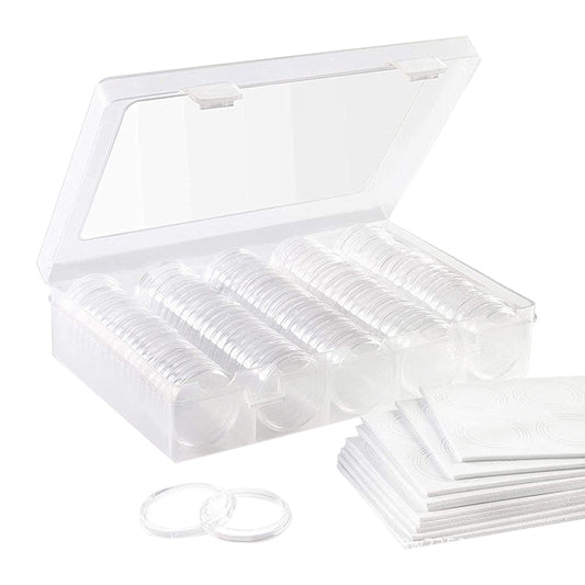 200Pcs Plastic Coin Capsules with Storage Box and Foam Gasket