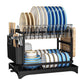 Two-Tier Carbon Steel Dish Drying Rack with Divided Storage