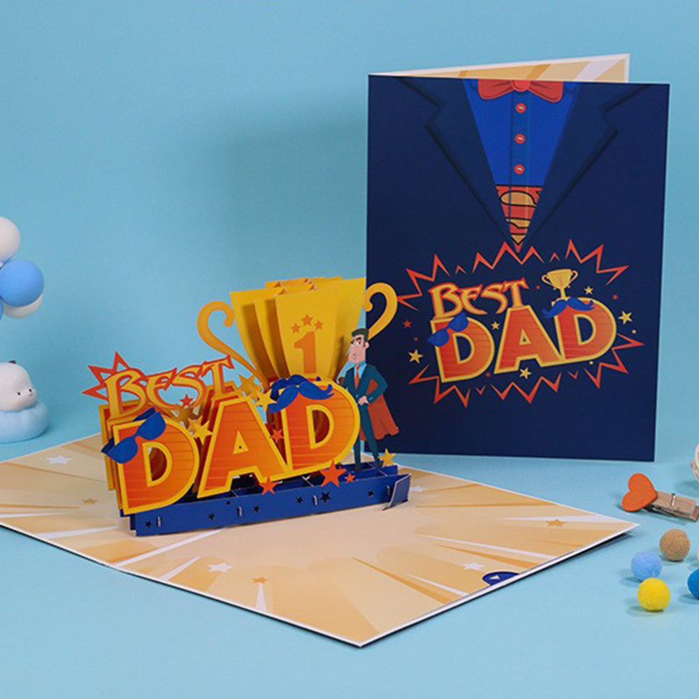 3D Fathers Day Pop Up Card with Insert for Best Dad Thank You Greeting Card