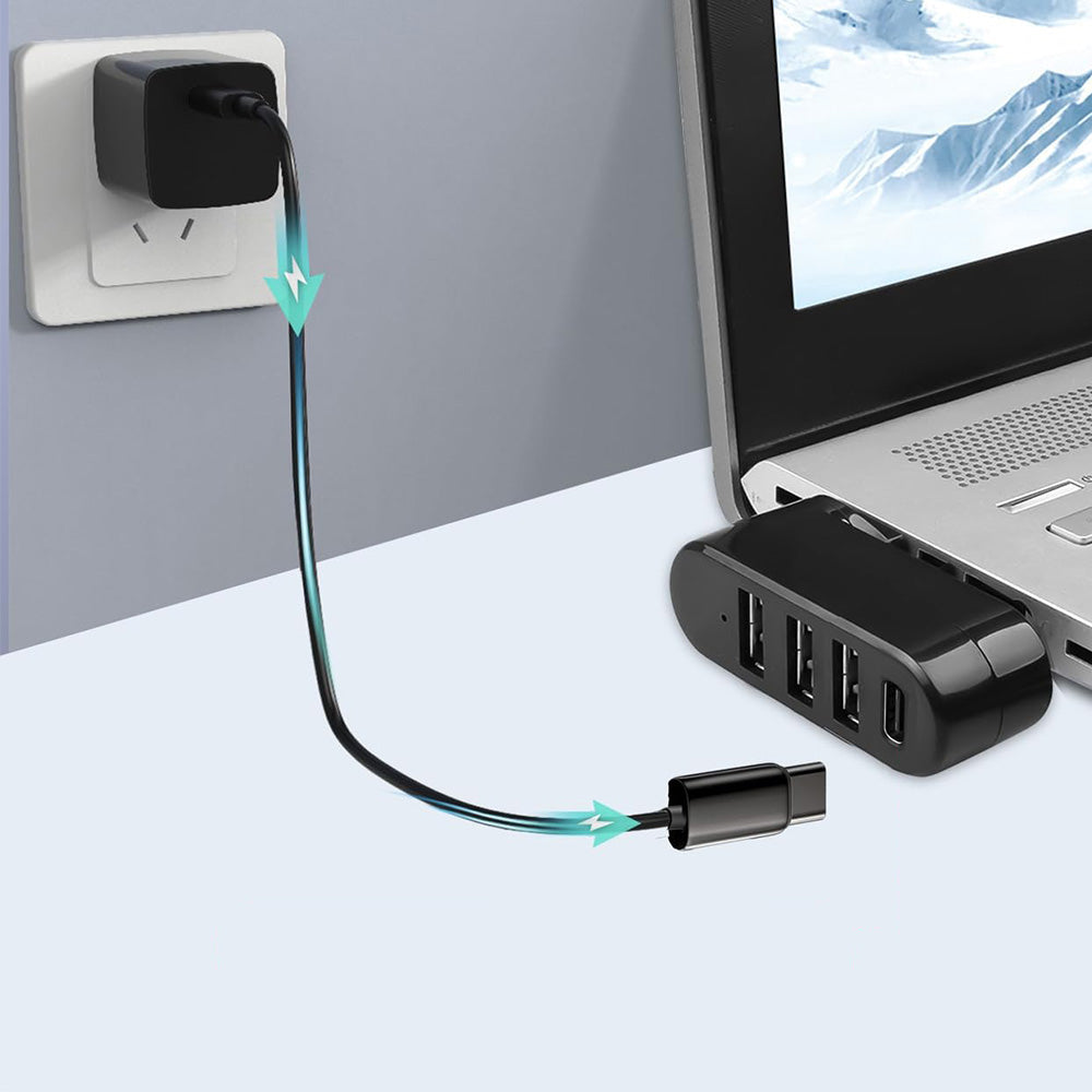 4-Port USB 3.0 Hub 180-Degree Rotating USB Splitter for Laptop Car